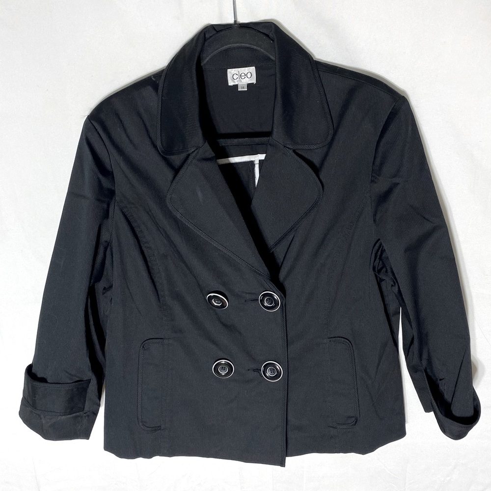 Cleo Black Pinstriped Lightweight Slightly Cropped Pea Coat 14